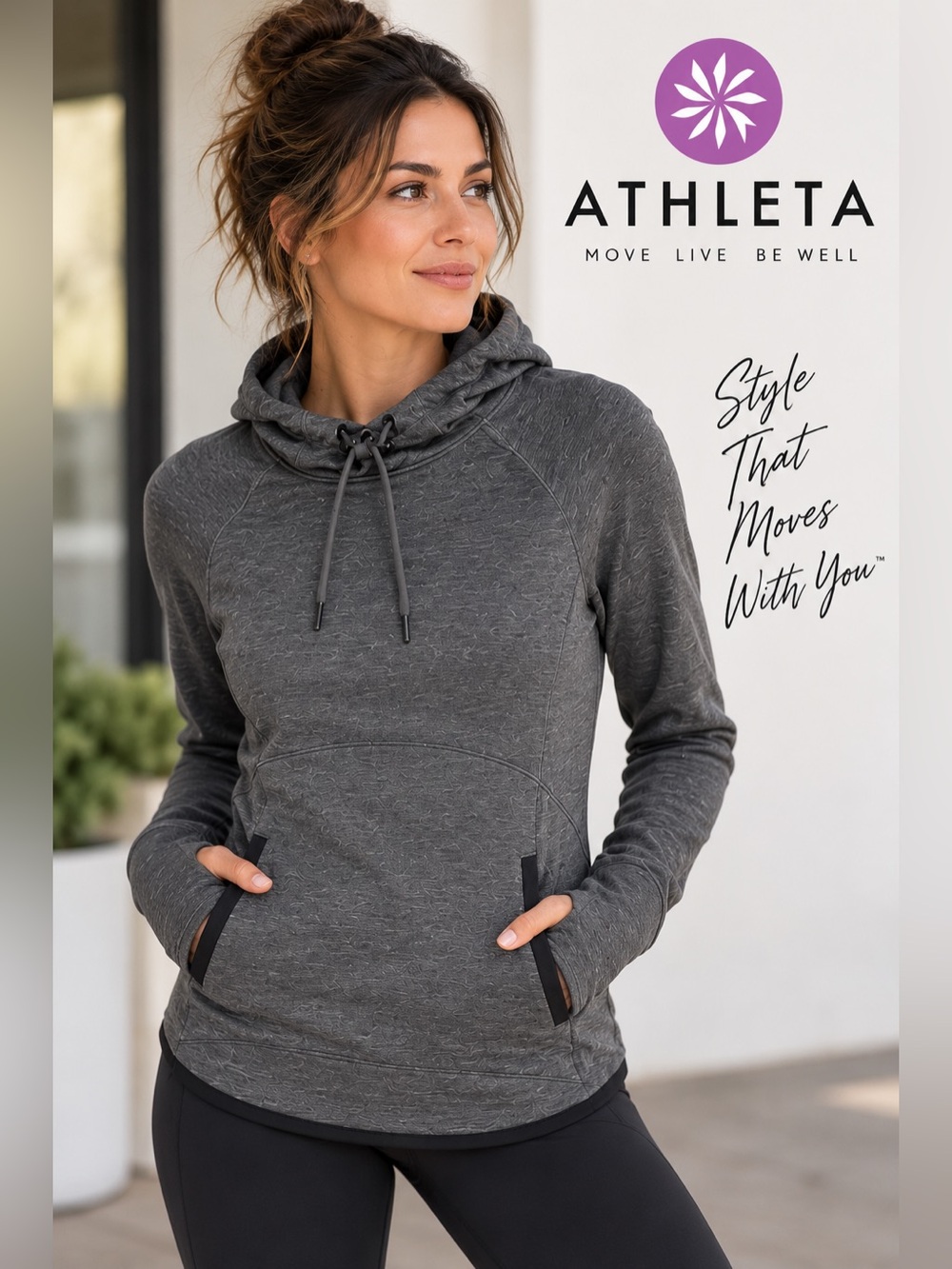 Athleta Women’s XS Gray Hooded Pullover Thumbholes Athletic Jacket